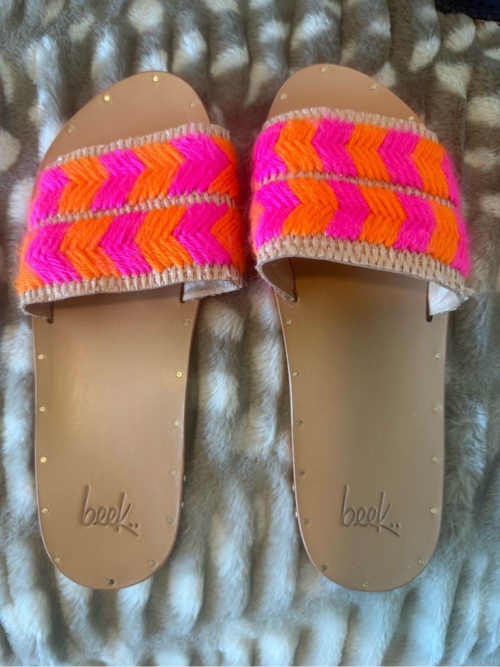 beek Bright Pink & Neon Orange Woven Slide Sandals